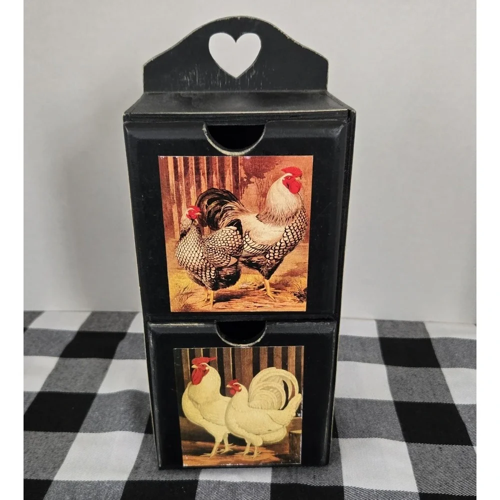 Wooden Farmhouse Shelf‎ W 2 Drawers Chickens Roosters Country Rustic
